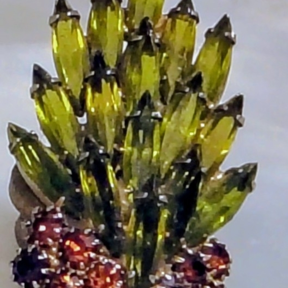 Vintage Green and Red Crystal Brooch